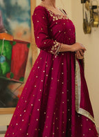 Teeya Creation Rani Color Pure Vichitra Silk Embroidery Work Party Wear Gown - Distacart