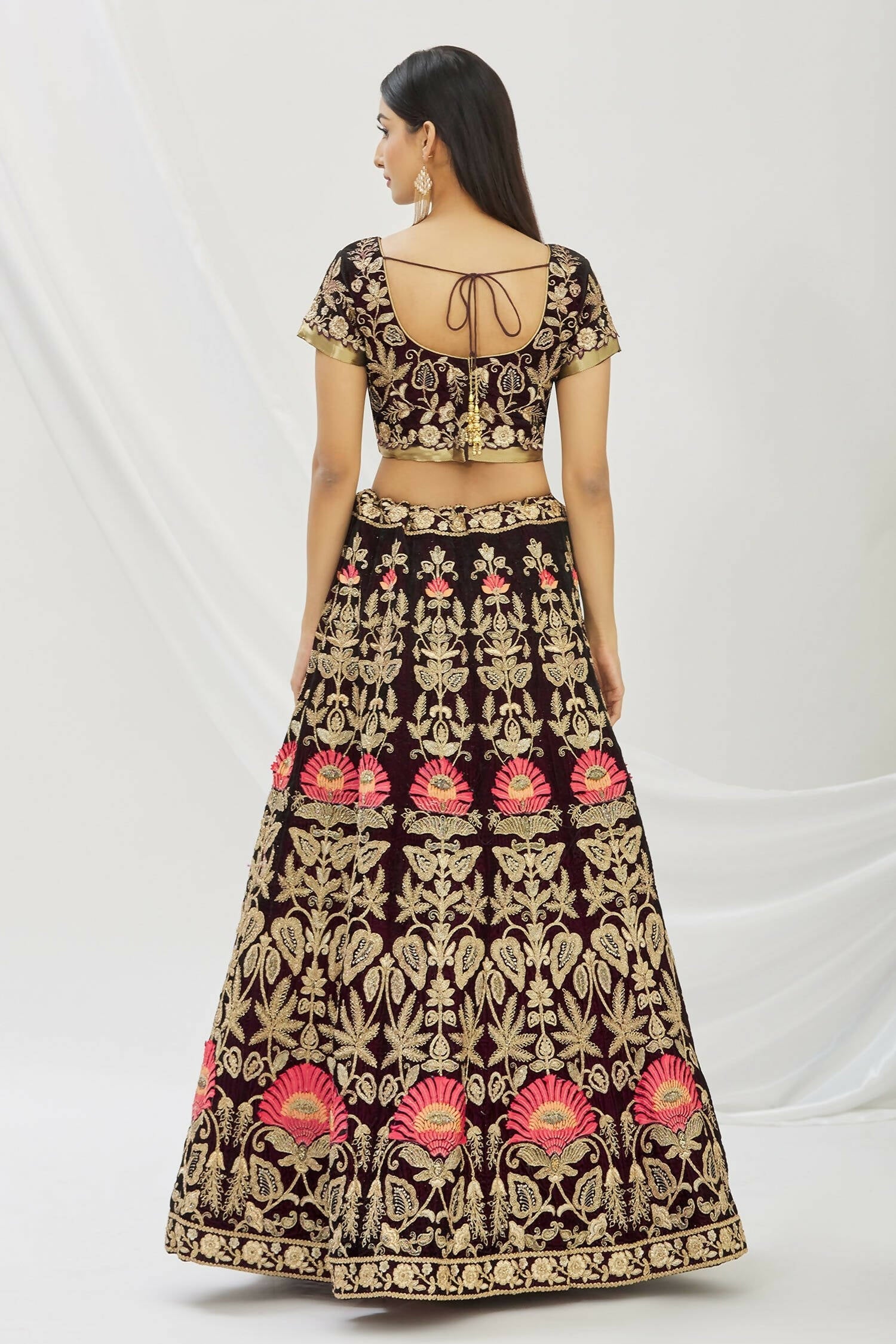 Purple Velvet Semi-Stitched Wedding Bridal Lehenga - Nimaya