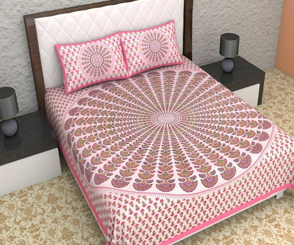 Vamika Printed Cotton Pink Color Flower Design Bedsheet With Pillow Covers (LEOC_MRPN_P)