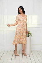 Myshka Women Multi-Abstract Rayon A-Line V-Neck Dress - Distacart