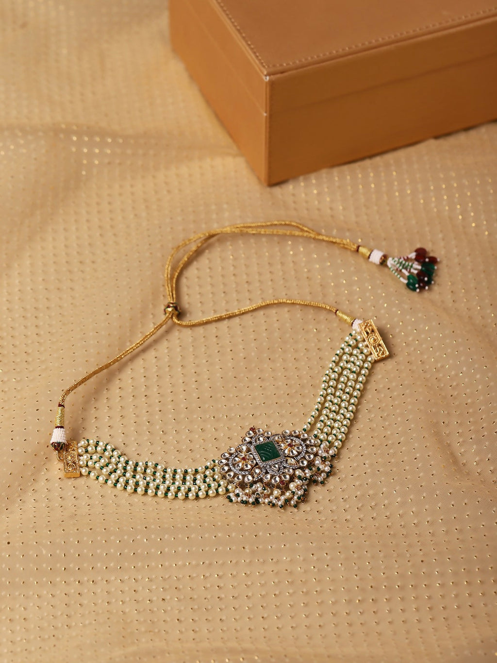 Green Stone Kundan Choker- Ruby Raang