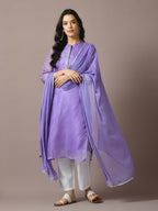 Myshka Women's Lavender Printed Kota Straight Party Kurta Set With Dupatta