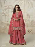 Anaita Peach Simar with Embroidery Multi & Zarkhan Work Readymade Palazzo suit - Distacart