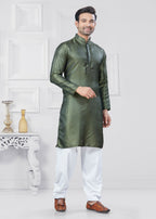 Joban Fashion Men's Jacquard Silk Green Printed Kurta Pyjama set