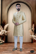 Joban Fashion Men's Cream Brocade Kurta with Pyjama