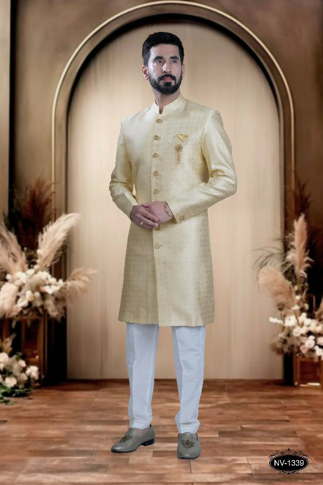 Joban Fashion Men's Cream Brocade Kurta with Pyjama