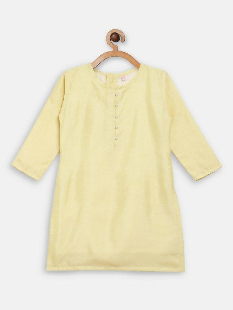 Ahalyaa Yellow Poly Silk Kids Kurta Pant With Dupatta For Girls