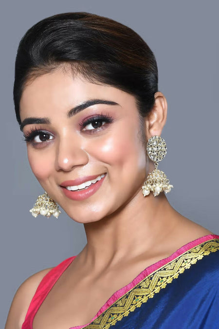 Joban Fashion Women Kundan Pearl Golden White Earrings