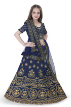 Dwiden Navy Blue Lehriyu Tafetta Sattin Semi-Stitched Girl's Lehenga Choli