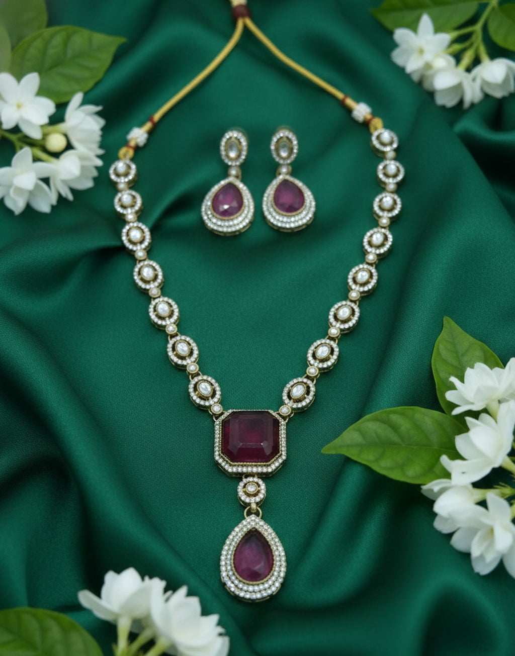 Jewel City Traditional Wine Color 3-Piece Set (Necklace, Earrings, And Maang Tikka)