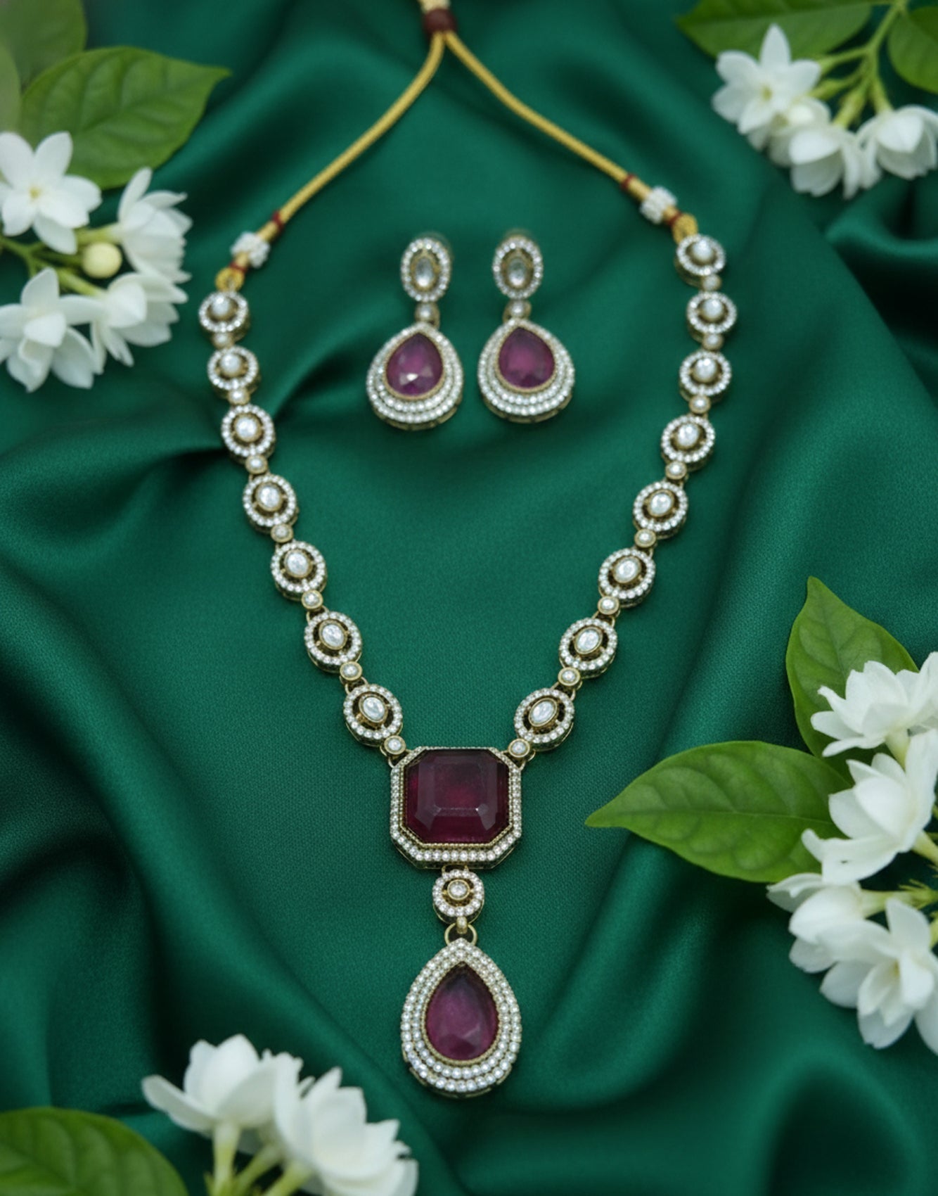 Jewel City Traditional Wine Color 3-Piece Set (Necklace, Earrings, And Maang Tikka)