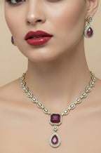 Jewel City Traditional Wine Color 3-Piece Set (Necklace, Earrings, And Maang Tikka)