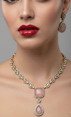 Jewel City Traditional 3-Piece Pink Jewelry Set (Necklace, Earrings, And Maang Tikka)