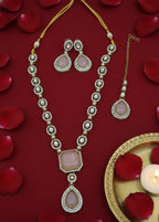 Jewel City Traditional 3-Piece Pink Jewelry Set (Necklace, Earrings, And Maang Tikka)