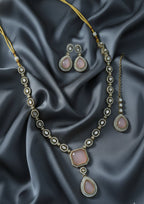 Jewel City Traditional 3-Piece Pink Jewelry Set (Necklace, Earrings, And Maang Tikka)