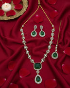 Jewel City Traditional 3-Piece Green Jewelry Set (Necklace, Earrings, And Maang Tikka)
