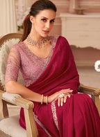 Vegaa Fashion Red Georgette Embroidered Party Wear Saree - Distacart