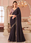Vegaa Fashion Dark Brown Georgette Embroidered Party Wear Saree - Distacart