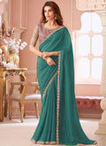 Vegaa Fashion Turquoise Georgette Embroidered Party Wear Saree - Distacart