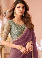 Vegaa Fashion Onion Pink Georgette Embroidered Party Wear Saree - Distacart