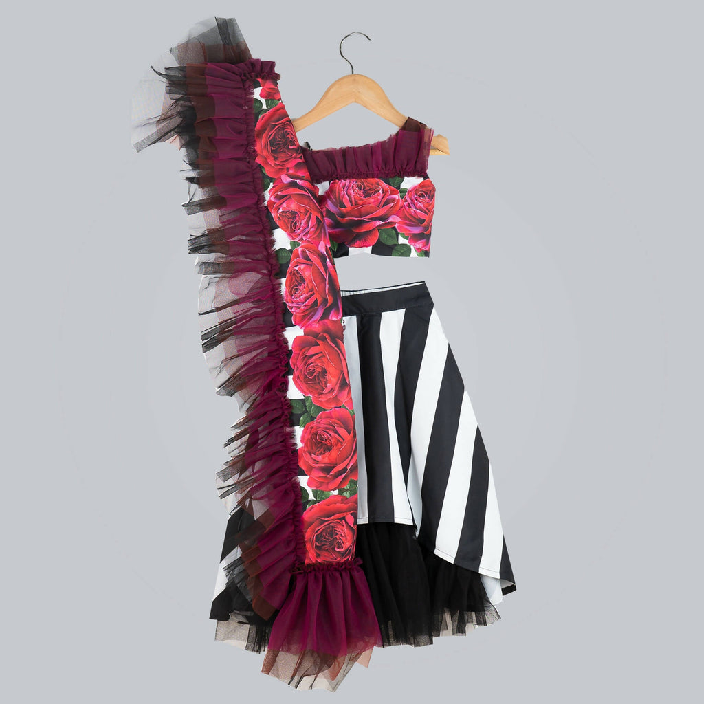 Pink Cow Fashions Printed Ghagra Choli With Frilles Dupatta