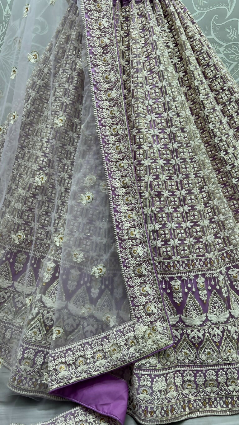 Jyoti Fashion Women's Violet Bridal Net Fancy Sequins with Multi Thread Embroidered Wedding Lehenga Choli