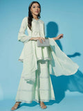 Myshka Women Green Solid Kurta & Palazzos With Dupatta - Distacart
