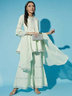 Myshka Women Green Solid Kurta & Palazzos With Dupatta - Distacart