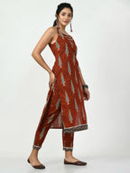 Myshka Women's Rust Printed Kurta With Trouser
