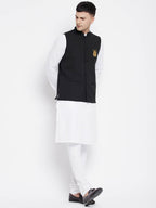 Even Apparels Black Pure Cotton White Kurta Sets With Eid Insignia Jackets PW66 - Distacart