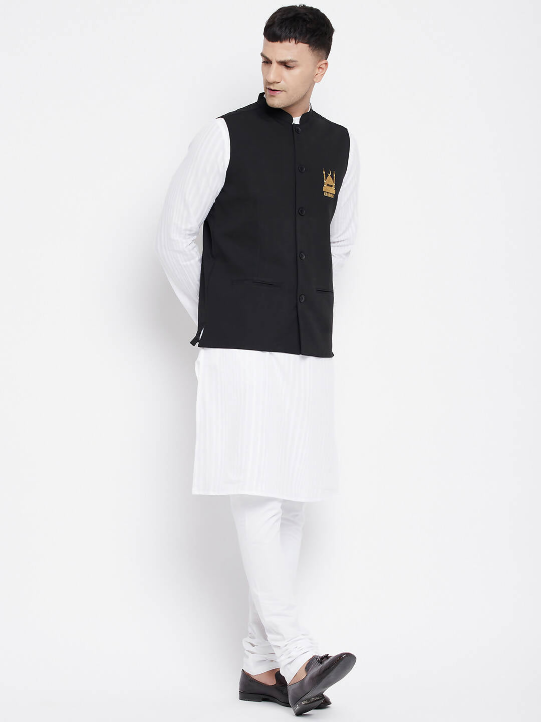 Even Apparels Black Pure Cotton White Kurta Sets With Eid Insignia Jackets PW66 - Distacart