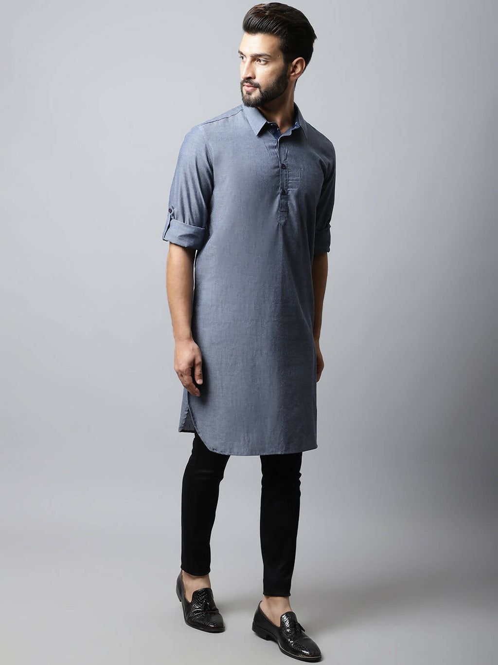 Even Apparels Grey Color Pure Cotton Solid Men's Kurta With Shirt Collar (MMS149) - Distacart