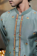 Falling Raw Silk Olive Green Kalika Kurta Set By Hilo Design
