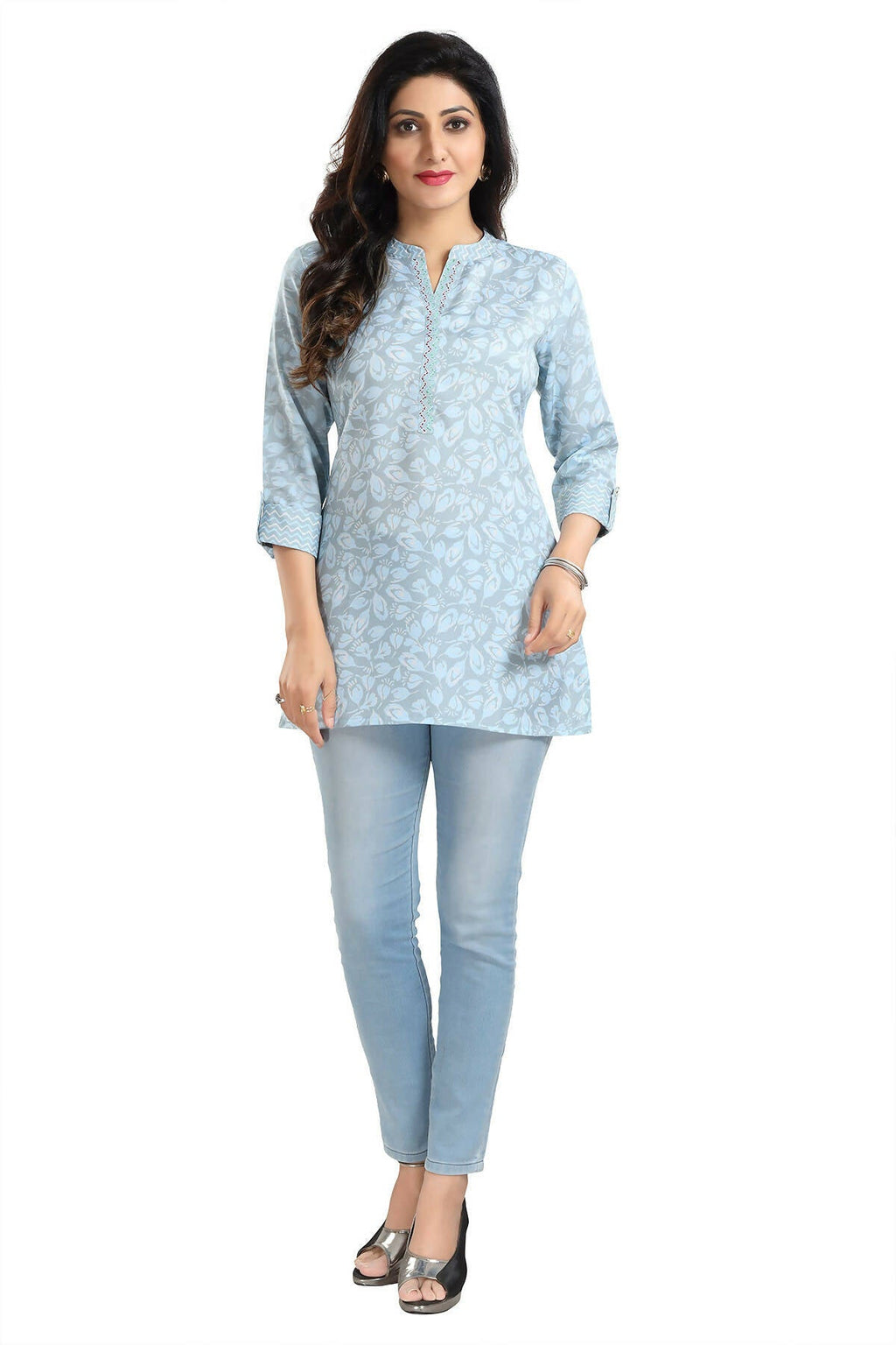 Snehal Creations Pretty Pastel Blue Rayon Short Kurti Tunic Top - Distacart