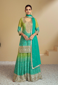 Lorenvalley Fashion Green and Teal Chinon Embroidery With Sequince Work Salwar Kameez Stitched