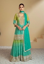 Lorenvalley Fashion Green and Teal Chinon Embroidery With Sequince Work Salwar Kameez Stitched