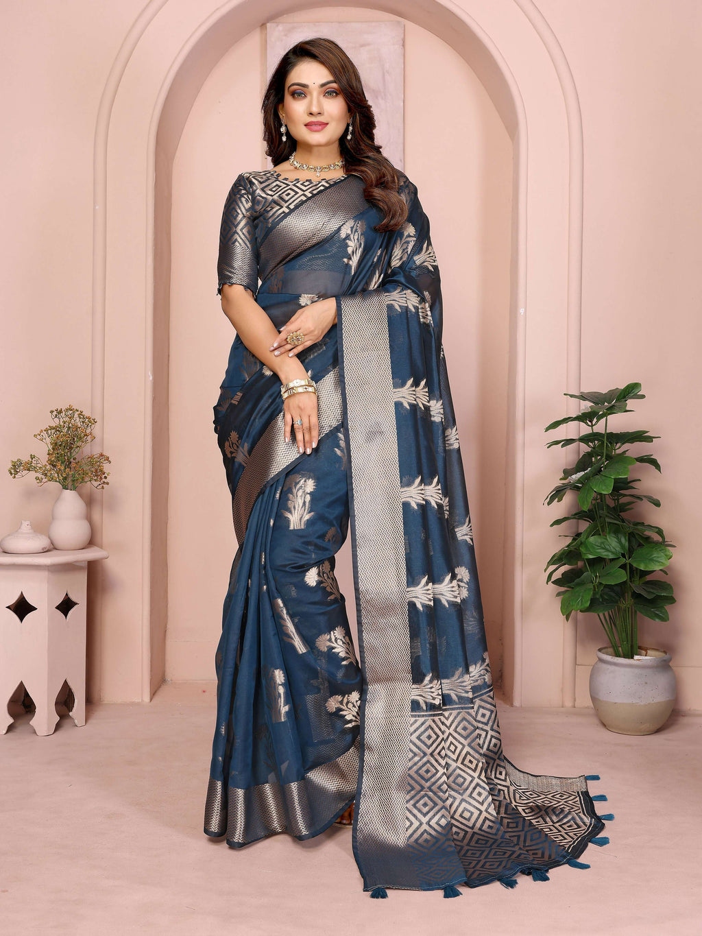 Aastha Fashion Teal Soft Organza Silk Weaving Saree - Distacart