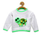 Chutput Kids Woollen Hand Knitted Turtle Design Sweater - White