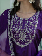 Vellora Purple Silk Blend Embroidered Designer Salwar Suit