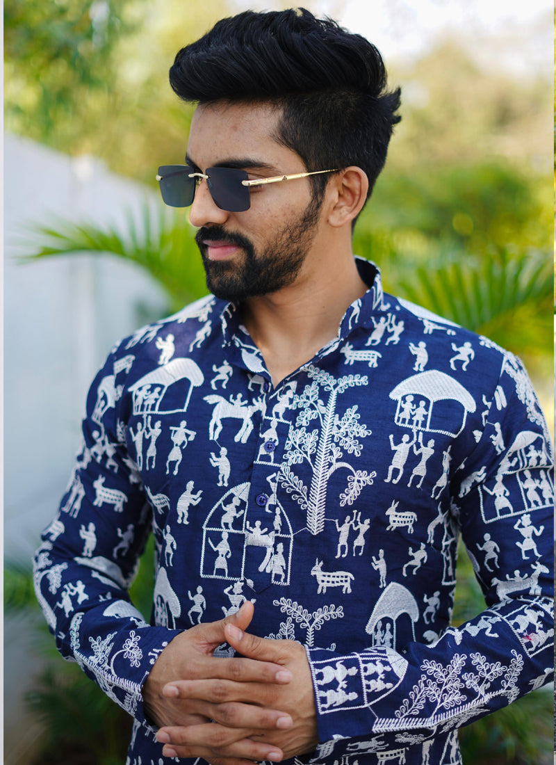 Prazu Fashion Blue Lucknowi Silk Kurta With Pajama - Distacart