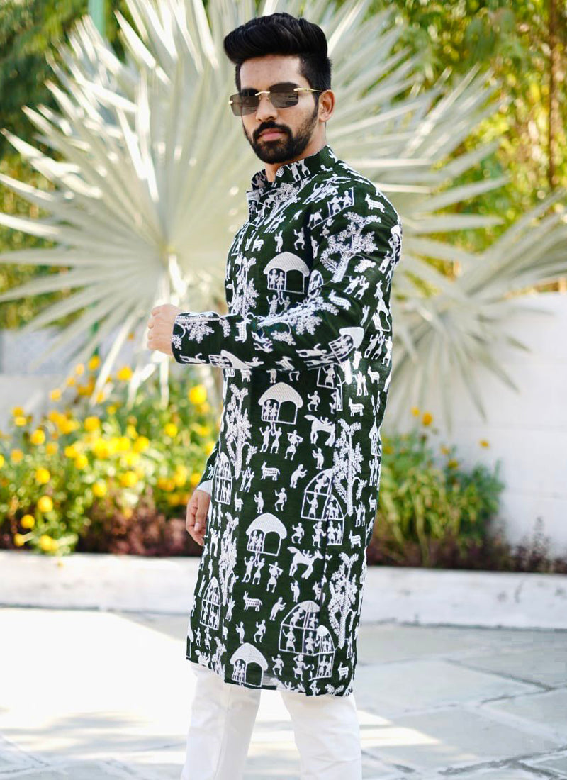 Prazu Fashion Green Lucknowi Silk Kurta With Pajama - Distacart