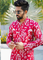 Prazu Fashion Red Lucknowi Silk Kurta With Pajama - Distacart