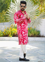 Prazu Fashion Red Lucknowi Silk Kurta With Pajama - Distacart
