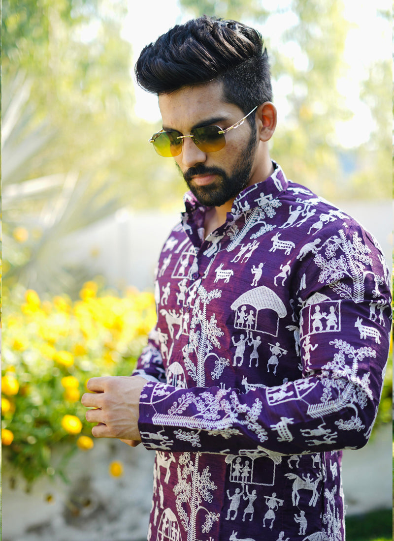 Prazu Fashion Violet Lucknowi Silk Kurta With Pajama - Distacart