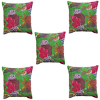 The Decor Nook Parrot Green Base With Multicolour Flowers Print Cushion Cover