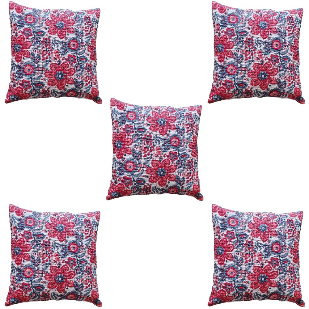 The Decor Nook Red And Blue Floral Print Cushion Cover
