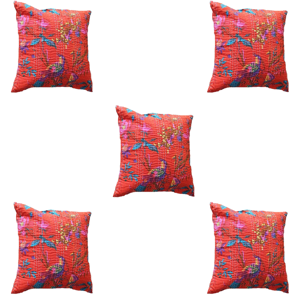 The Decor Nook Orange Base With Birds Print Cushion Cover