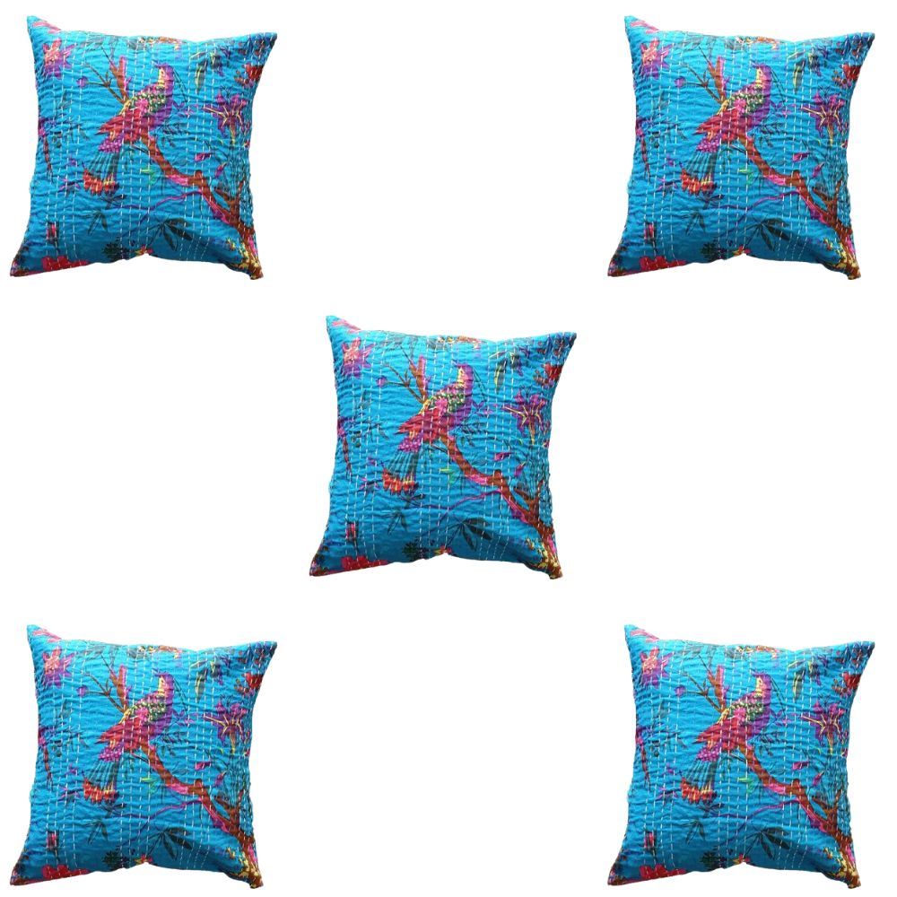 The Decor Nook Turquoise Base With Birds Print Cushion Cover