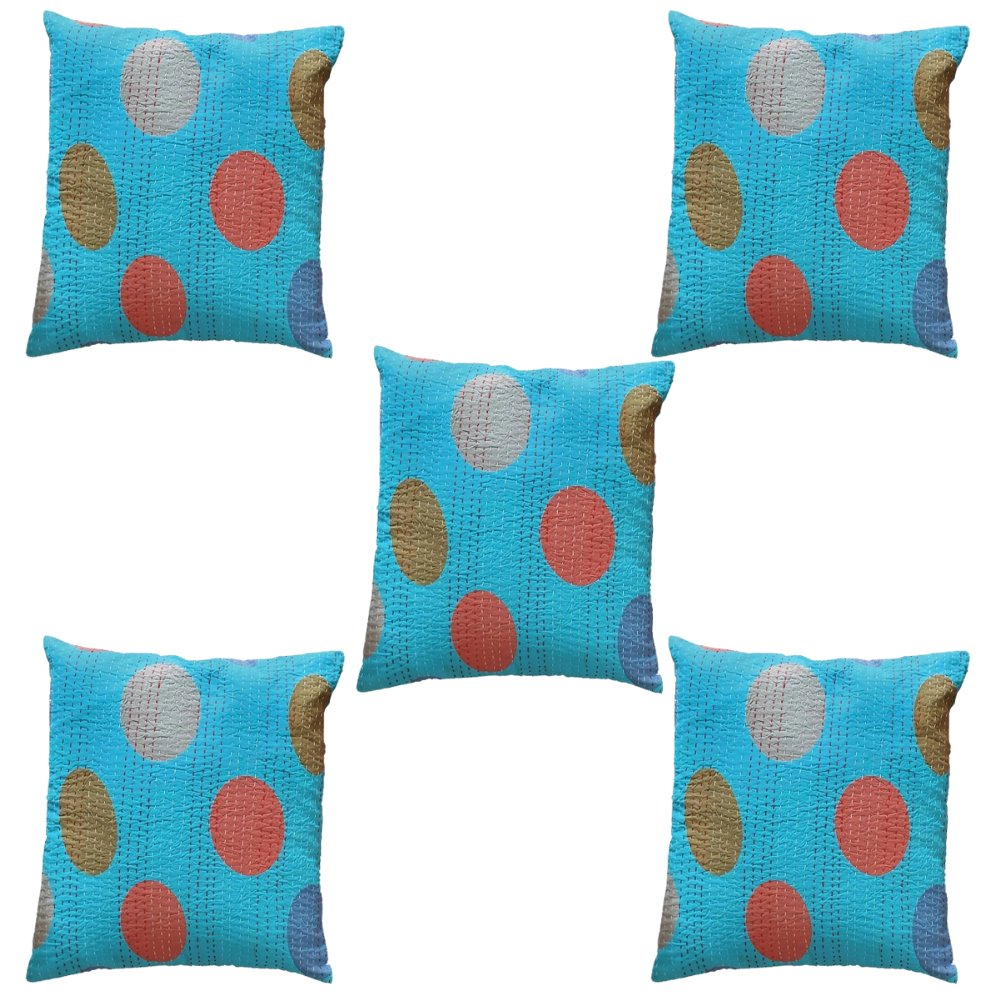 The Decor Nook Turquoise Blue Base With Multicolour Circles Print Cushion Cover
