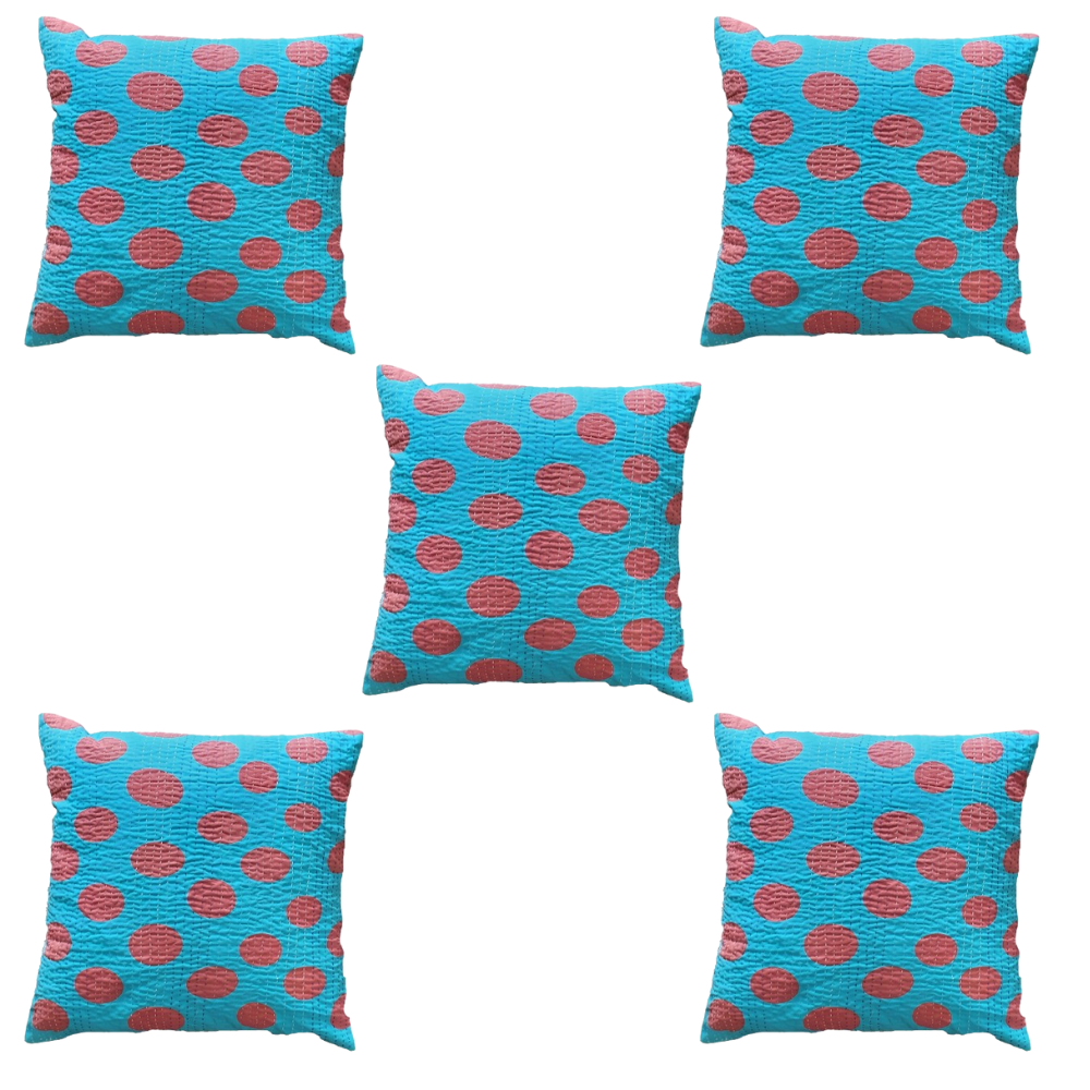 The Decor Nook Turquoise Blue Base With Red Circles Print Cushion Cover